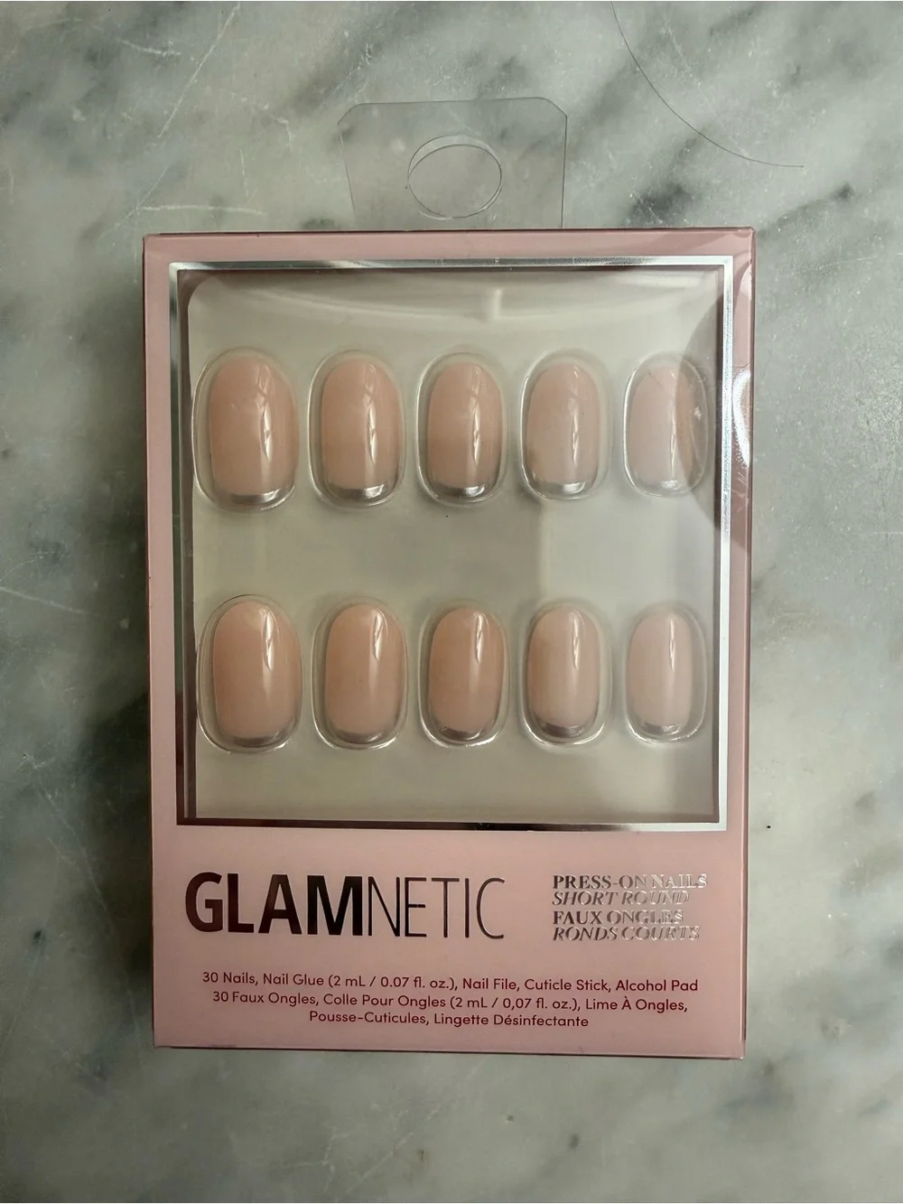 Glamnetic Press On Nails Short Almond Shape SILVER BELLE NIB